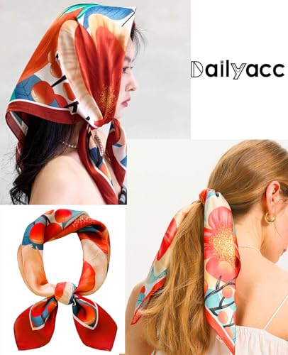 Dailyacc Hair Bandanas Scarf For Women Lightweight Fashion Neck Silk Satin Head Scarves For Sleeping Handbags Scarf - color: 20-large Flower/27.5*27.5in