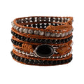 Artilady Leather Wrap Bracelets for Women - Pearl Bracelets Handmade Clasp Bangle Bracelet with Beads Jewelry Gift for Women and Mother - style: Black stone