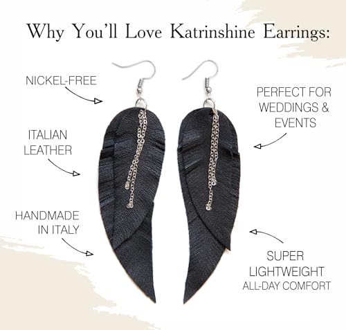 Black shiny Leather Feather Earrings for Women, Lightweight Minimal Boho Dangle Earrings, Small Simple Everyday Jewelry - color: black
