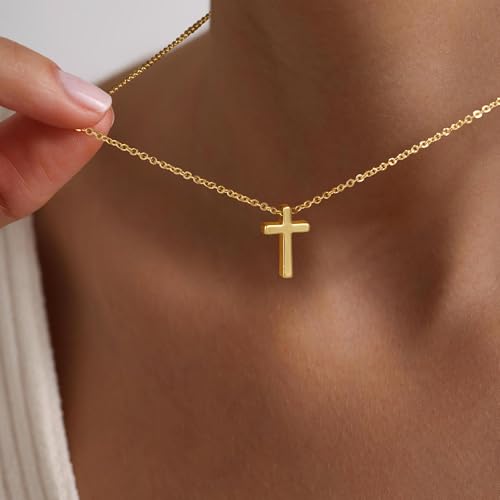 Turandoss Gold Cross Necklace for Women Girls Jewelry Gifts, Dainty 14K Gold Plated Cross Necklace Infinity CZ Holy Mary Medal Necklaces for Women Baptism Religious Faith Jewelry First Communion Gifts - color: layered beaded cross necklace
