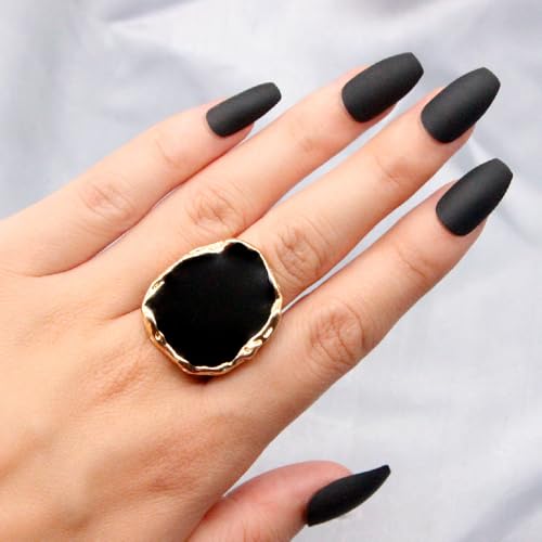 Statement Rings For Women Chunky Gold Ring Unique Cocktail Rings Vintage Big Black Drip Ring Fashion Punk Jewelry For Women - style: Gold