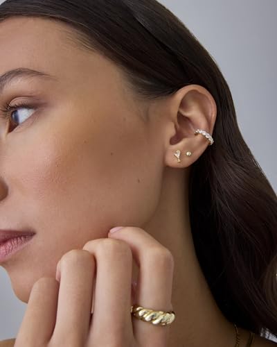PAVOI 14K Gold Plated Dainty Flat Back Earrings for Women - Hypoallergenic Sterling Silver Posts Helix Cartilage Piercing Jewelry - Emoji Motif Bow Celestial Flatback Gold Stud Earrings Screw Back - style: Martini