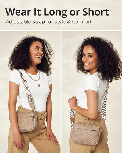 Vantamo Premium Quilted Crossbody Bags for Women with Anti-Pickpocket Clip, Vegan Leather Handbags, Travel Purses for Women - color: Shoulder Bag Sand Jacquard Strap