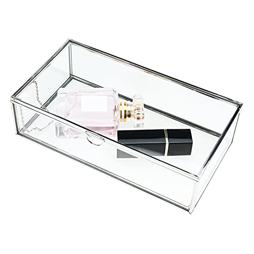 HighFree Vintage Glass Box with Lid - Clear Jewelry Glass Display Box Keepsake Box - Home Decor Decorative Box for Trinket Rings Bracelet (Silver, Medium) - color: Silver, size: Medium