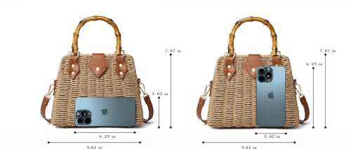 ZIDE Straw Crossbody for Women Woven Summer Beach Handmade Wicker Rattan Bamboo Joint Bag Boho Satchel for summer Holiday - color: Brown