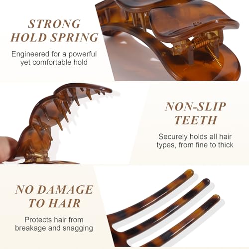 Medium Flat Hair Clips for Women, French Claw Clips Strong Hold for Thick & Thin Hair, Duckbill Hair Clips Non Slip for Driving Yoga - Tortoise Design, 4pcs - color: Yellow Tortoiseshell, Red Tortoiseshell, White Tortoiseshell, Black
