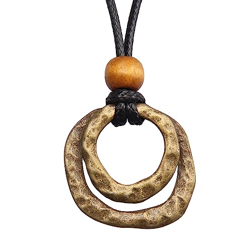 Leather Necklace for Women Long Boho Necklace Bohemian Choker Vintage Necklace Braided Boho Jewelry with Adjustable Brown Leather Cord - color: 2 Circles Necklace