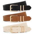 XZQTIVE 3 Pack Women Belts For Jeans Dresses Pants Ladies Leather Waist Belt with Gold Buckle - color: Square Buckle Black+brown+beige, size: Fit Pant 24-29in