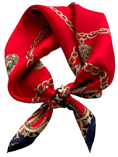 100% Mulberry Silk Scarf for Women Hair Lightweight Square Neckerchief Wrap For Head Scarves 21" - color: 12-red Leopard /21"*21"