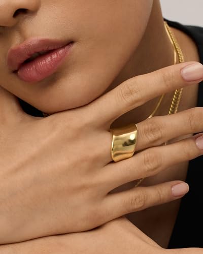 PAVOI 14K Gold Plated Chunky Statement Ring for Women | Stainless Steel Hypoallergenic Wide Stackable Rings - color: White Gold