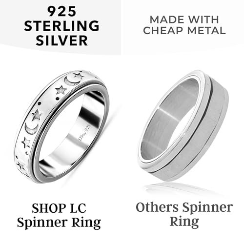 Shop LC 925 Sterling Silver Spinner Fidget Ring for Women Men | Anxiety Ring | Moon Star Design | Platinum Plated | Stress Relief Worry | Promise | Boho Jewelry Gift - color: A Moon Star, size: 9