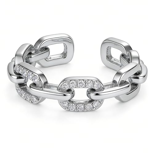 Chain-Shaped Opening Women's Ring with Micro-Pave Cubic Zirconia - color: Silver Color