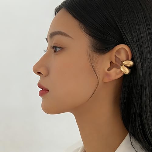 Ear Cuffs Non Piercing Chunky Water Droplet Ear Cuff Earrings for Women Trendy Clip on Cartilage Simple C-Shaped Diamond Studded Ear Clip Jewelry Best Gifts 2026 - color: C-Gold