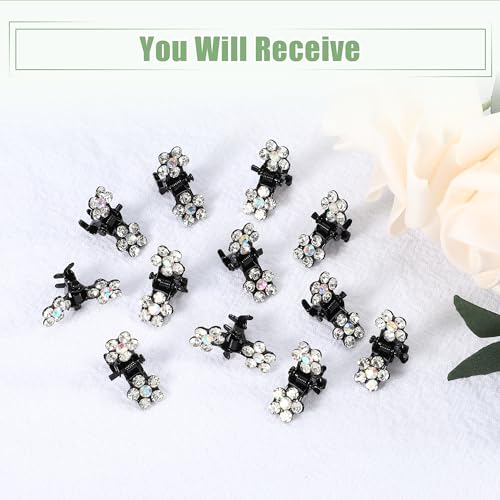 VOCOSTE 12 Pcs Mini Hair Claw Clip, Small Rhinestone Hair Clips, Metal Little Hair Clips for Women and Girl Flower Hair Accessories, White - color: White