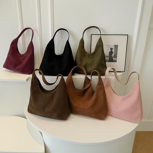 Large Work Tote Bags for Women, Boho Slouchy Suede Purses Handbags - color: Green