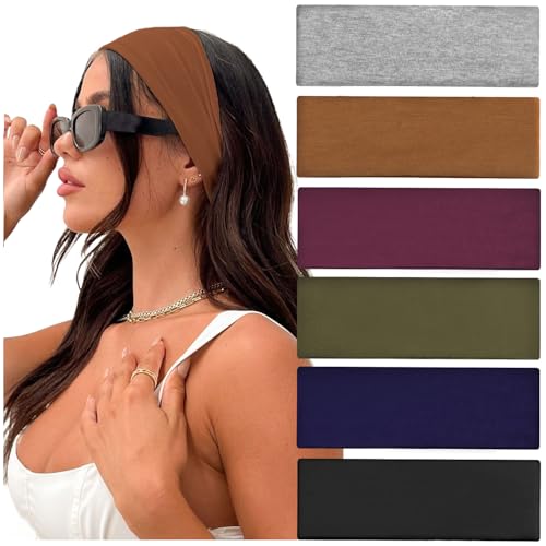 IVARYSS Workout Headbands for Women Non Slip, Premium Stretchy Soft Fabric Head Bands for Women's Hair, Wear for Yoga, Running, Sport, 6 Pack, Solid Color - color: Solid Color