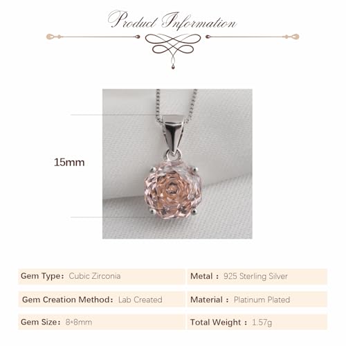 2ct Octagon Cut Morganite & Pink Cubic Zirconia Pendant Necklace - 18 inches 925 Sterling Silver Box Chain for Women, Gift Ready Jewelry