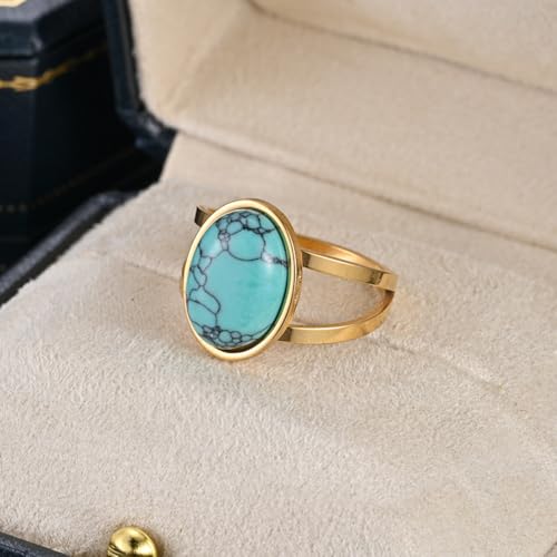 Turquoise Western Ring for Women. 18k Gold Plated Statement Rings with Blue Stone. Retro Boho Chic Jewelry. Elegant Statement Ring for Classic Style - color: Turquoise