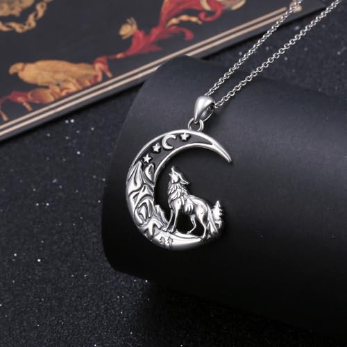 925 Sterling Silver Animal Necklaces Lion/Cat/Phoenix/Bunny/Koalas Necklace Adjustable Chain Animal Lover Pendant Jewelry for Women Men - style: Wolf