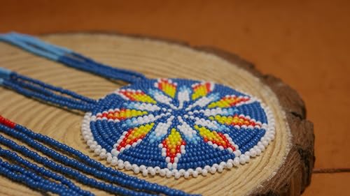 Handmade Native American Style Tribal ethnic Seed Bead Beaded Layered Medallion Necklace #1 - color: Navy Blue Star