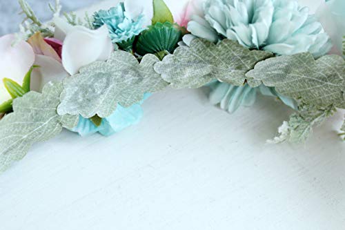Vivivalue Boho Flower Headband Women Floral Crown Hair Wreath Flower Headpiece Halo with Ribbon Wedding Party Festival Photos Blue - color: 48