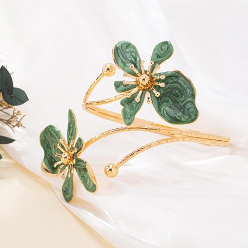 Arm Cuff Jewelry for Women Adjustable Flower Cuff Bangle Bracelet Gold Armband Upper Jewelry Gifts for Women Boho Western Accessories - color: A7:green flower