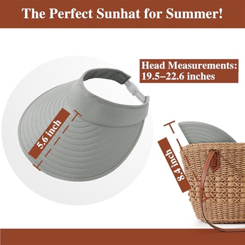 Sun Hats for Women - Wide Brim Sun Visor Hat for Women, UPF50+ Lightweight Foldable Ponytail Sports Cap - color: Grey