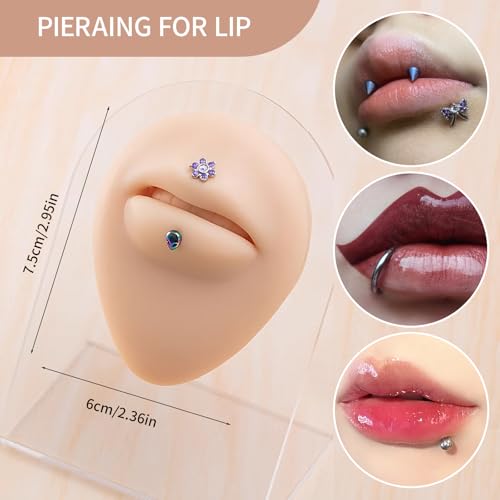 Piercing Kit Silicone Model Body Part Displays Set, 8pcs Soft Body Piercing Practice Model Kit with Display Holder,Soft Fake Tongue Mouth Nose Eye Navel Ear 5D Model Training Tool Kit for Piericng