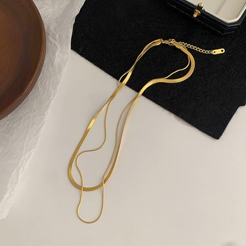 Gold Necklaces for Women Gifts - 14K Gold Plated Necklace for Women Necklaces for Her Tiny Fashion Jewelry for Teens，for Women Friends Jewelry Gifts，Necklace Gold Jewelry Birthday Gifts - style: Double layered snake bone necklace