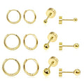 Dainty 6 Pairs Surgical Steel Earrings Sets for Multiple Piercing, Lightweight 14K Gold Plated Small Huggie Hoop Earrings, Flat Back Tiny Ball CZ Stud Earrings for Cartilage, Helix, Lobe, Hypoallergenic - style: 14K Gold Plated - Huggie Hoops and Ball Stu