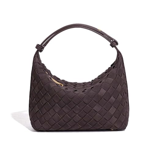 Woven Purse for Women Suede Leather Shoulder Bag Vegan Tote Bags Suede Hobo Top-Handle Handbag - color: Coffee