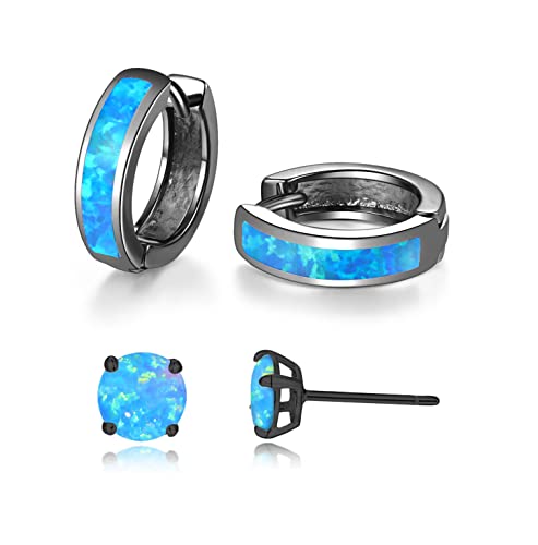 CiNily Huggie Earrings Opal Hinged Hoop Earrings Gold Plated Hypoallergenic Small Hoop Earrings for Women Teen Girls Men Sensitive Ears - color: Black Gold-Blue