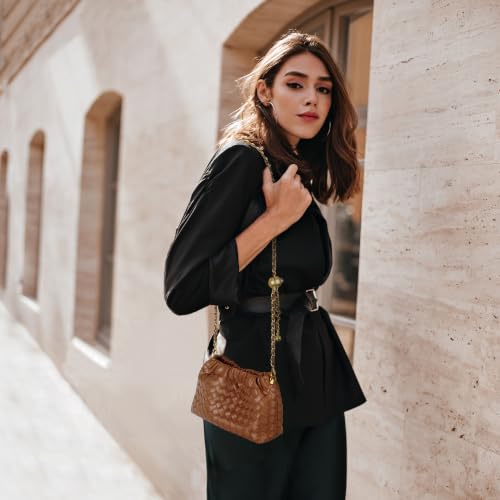 Joryin Woven Women's Crossbody Bag & Evening Purse, Trendy Dumpling Clutch & Hobo Cloud Shoulder Bag Trendy Dumpling Clutch - color: Woven Leather-brown