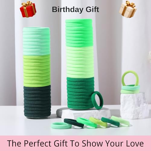 LuSeren 120 Pcs Green Hair Ties for Women, No Damage Soft Seamless Nylon Hair Elastics for Thick Hair, Ponytail Holders,6 Gradient Green Hair Accessories - color: Green