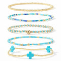 Gold Beaded Cross Bracelet for Women, 14K Plated Adjustable Stackable Dainty Bracelets, Non Tarnish Fashion Jewelry Set Gifts for Women Birthday Friendship - color: Colors-6