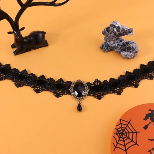 Gothic Vampire Choker Necklace for Women Adjustable Vintage Victorian Mystery Pirate Witchy Jewelry Emo Punk Black Lace Choker Costume - color: black