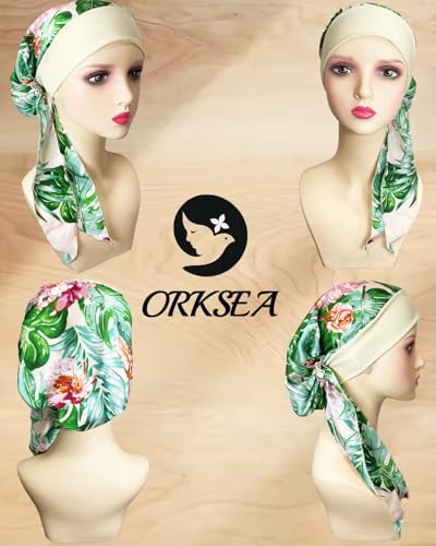 Chemo Headwear for Women Head Scarf Headwraps Silky Soft Turbans for Women Cancer Hats Chemo Beanie Coverings Scarves - color: B Light Green Pattern