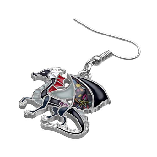 Enamel Alloy Dinosaur Fantasy Dragon Earrings Drop Dangle Unique Animal Jewelry For Women Dragons Gifts - color: Black