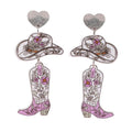 Western Cowboy Style Pink Heart Hat & Boot Acrylic Earrings Boho Festival Stackable Jewelry for Women - color: A