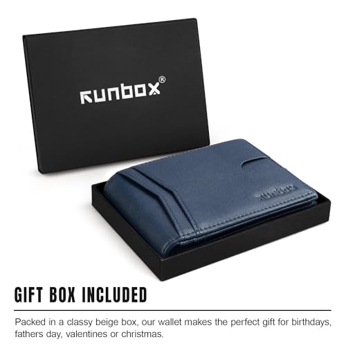 RUNBOX Wallet for Men -Slim Rfid Leather Mens Bifold Novelty Wallets 2 ID Window With Gift Box Men's Accessories | Slim - color: A Tibetan Blue