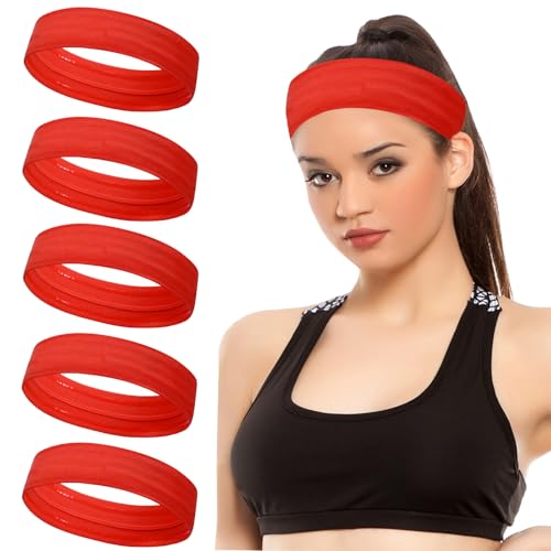 Workout Headbands Non Slip Headband Sport Headbands Sweatbands Elastic Sport Hair Bands for Sports Travel Indoor Fitness Gym - color: red