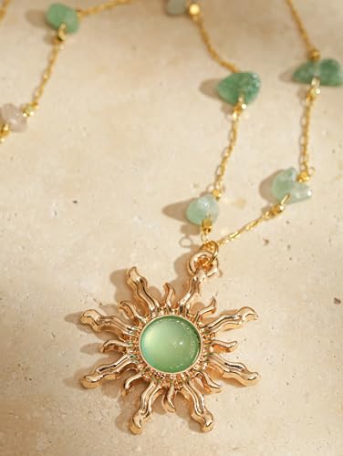 Sacina Sun Choker Necklace, Natural Crystal Necklace, Boho Hippie Jewelry, Christmas Jewelry Gift For Women - color: green