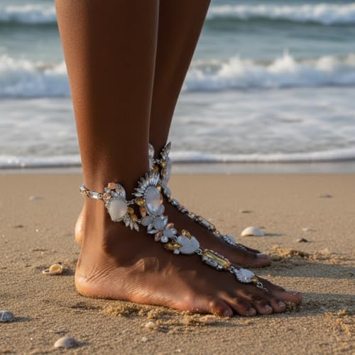 Woeoe Light up Rhinestone Foot Chain Growing Crystal Barefoot Sandals Anklets Beach Foot Jewelry for Women