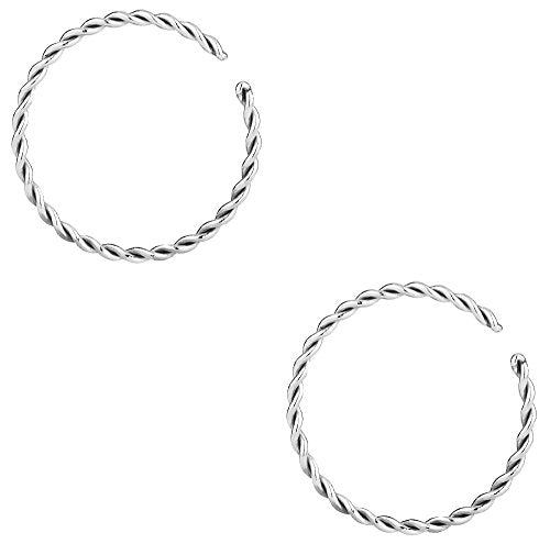 Forbidden Body Jewelry Nose Rings Set Surgical Steel Braided Hoops for Pierced and Fake Nose and Cartilage Piercings 14G-20G - style: 20g 10mm Silver Tone (2pcs)