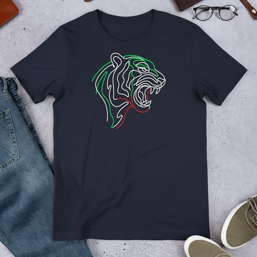 Neon Tiger T-Shirt – Minimalist Retro Apparel – 100% Cotton Unisex Tee - color: Navy, size: Small