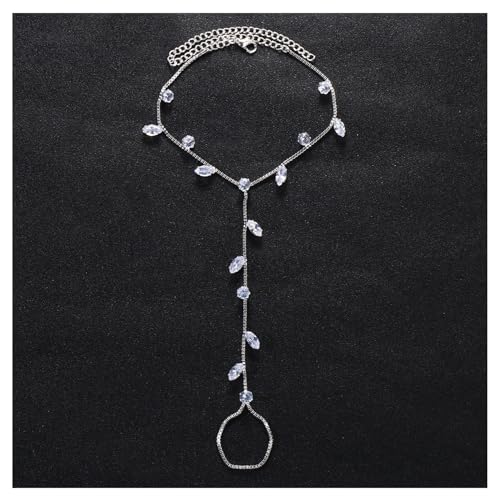 Summer Barefoot Sandals Foot Chain Jewelry Anklet Bracelet Crystal Toe Ring Anklets Bridal Rhinestone Foot Chain Jewelry for Women - color: Silver