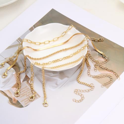 Alegend Titanium Steel (Not Rust, Resist Corruption, Easily Clean) 18K Gold Plated Single Bracelets + 14K Gold Plated Stackable Multilayer Bracelets - style: 14K Gold Plated Five-Layered