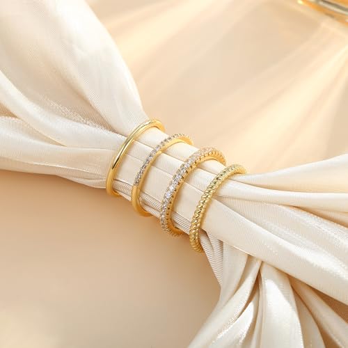 Florideco Stackable Rings for Women 14K Gold Plated Stackable Thin Ring Minimalist Non Tarnish Cubic Zirconia Band Rings Dainty Trendy Statement Stacking Ring Set Size 5-10 - color: Gold Tone