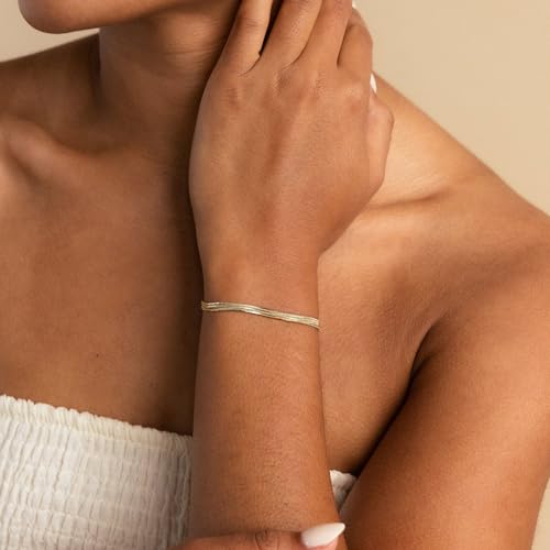 SLOONG Gold Pearl Bracelets for Women Trendy, 14K Gold Plated Dainty Stackable Layered Chain Bridesmaid Bracelets, Waterproof Wedding Jewelry for Women Adjustable 6"+2" - color: Style6(Snake Chain)