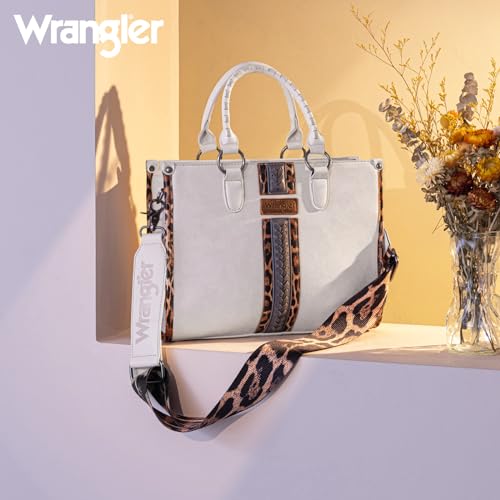 Montana West Wrangler Animal Print Tote Bag for Women Western Purse Boho Top Handle Satchel Handbag - color: Leo Beige
